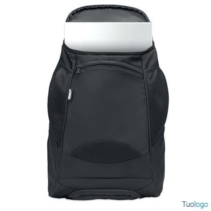 Zaino nero con spallacci, maniglia e tasche con zip