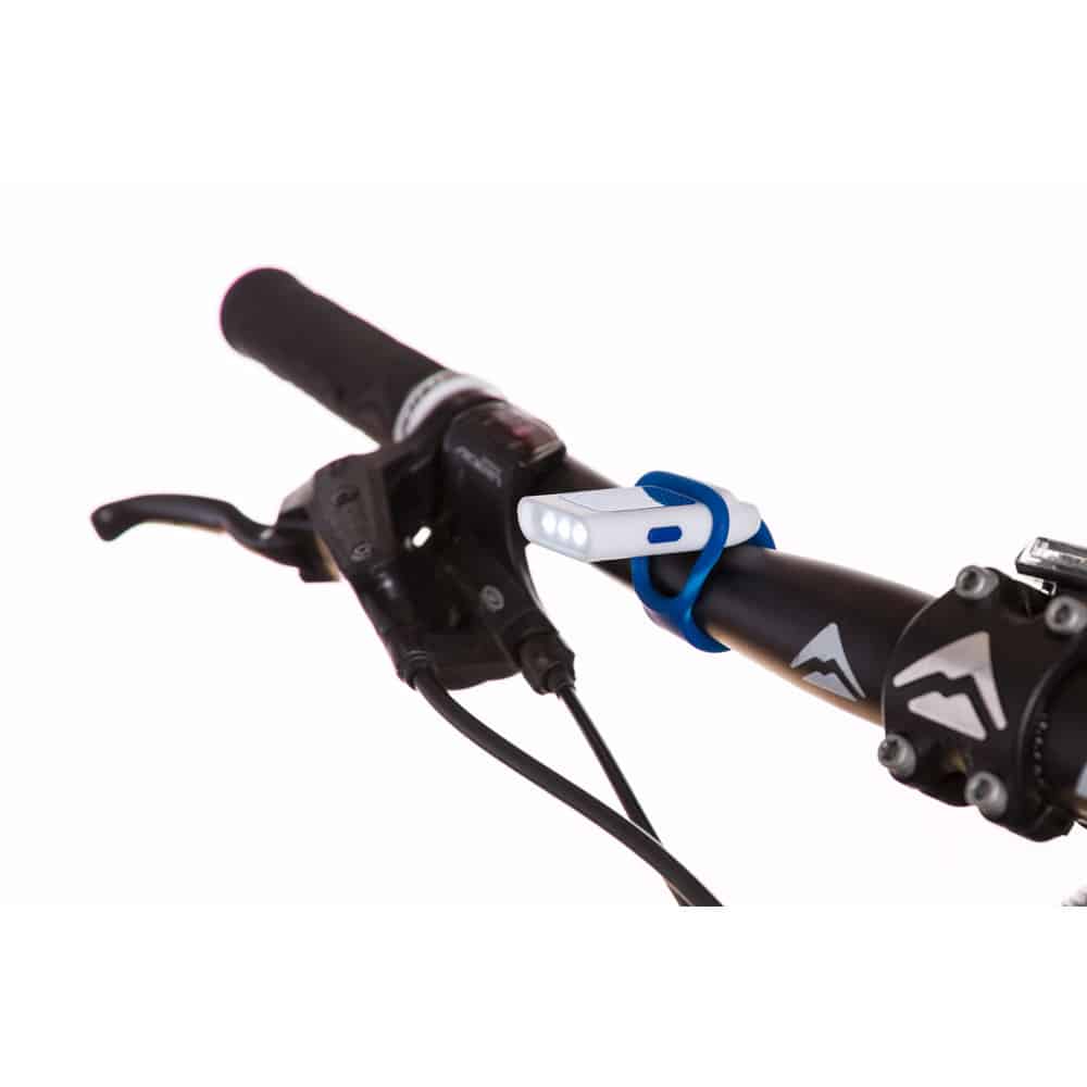 Luce da bicicletta in plastica blu con cinghia in silicone