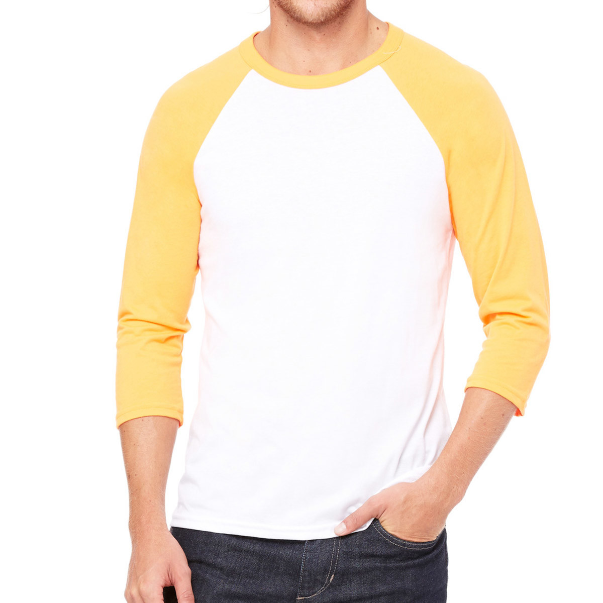 Maglia unisex con maniche 3/4 gialla e bianca