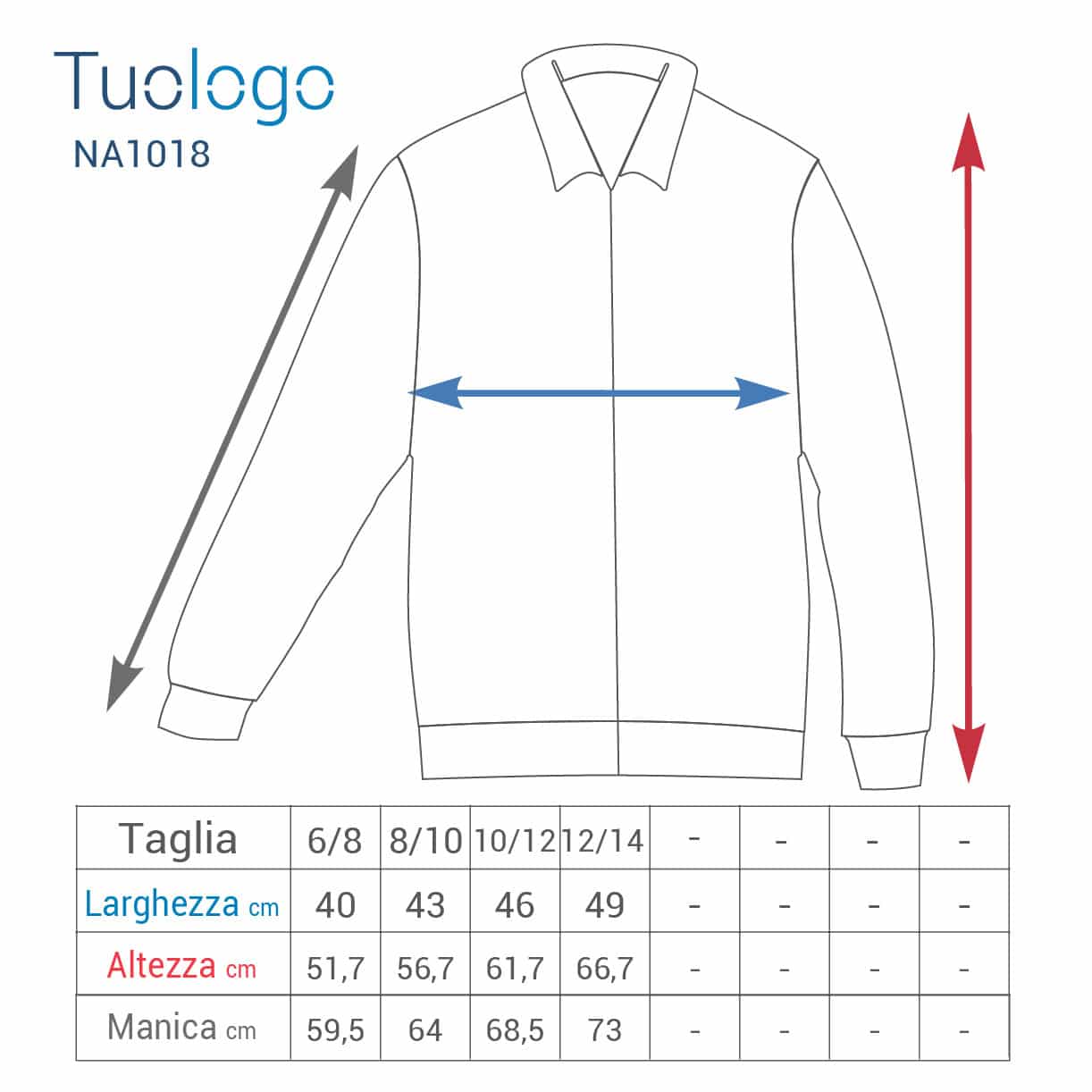 Tabella taglia altezza e larghezza