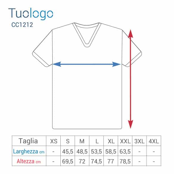 Schema delle taglie espresse in cm per le tshirt a scollo a V