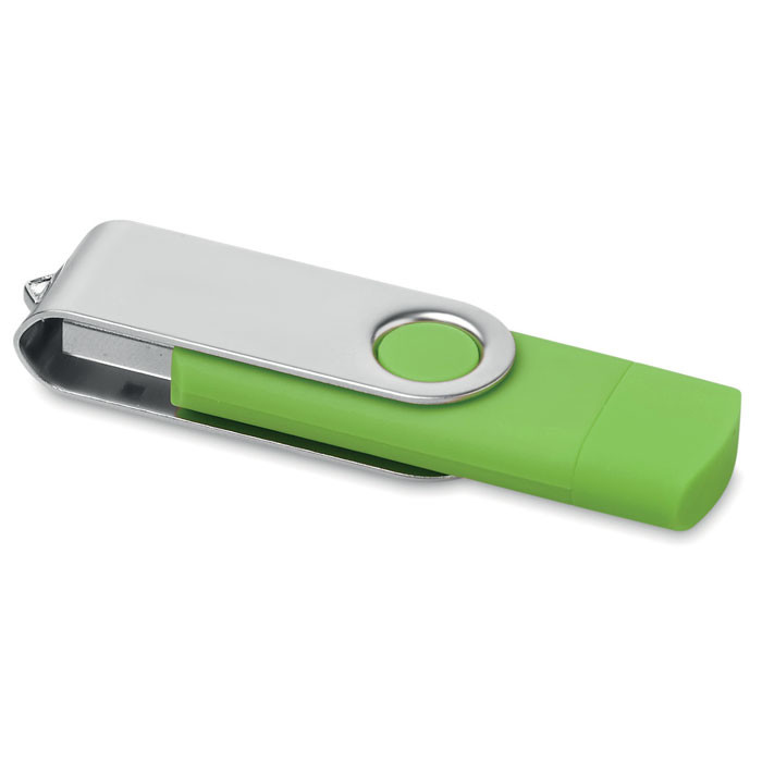 Chiavetta usb e micro usb con chiusura con tappo verde e chiusura protettiva in metallo