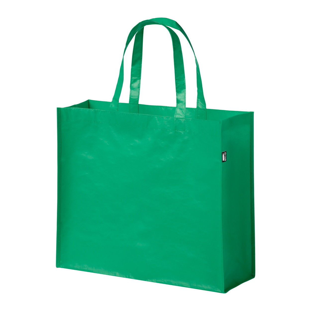 Shopper verde in pet riciclato con finitura laminata