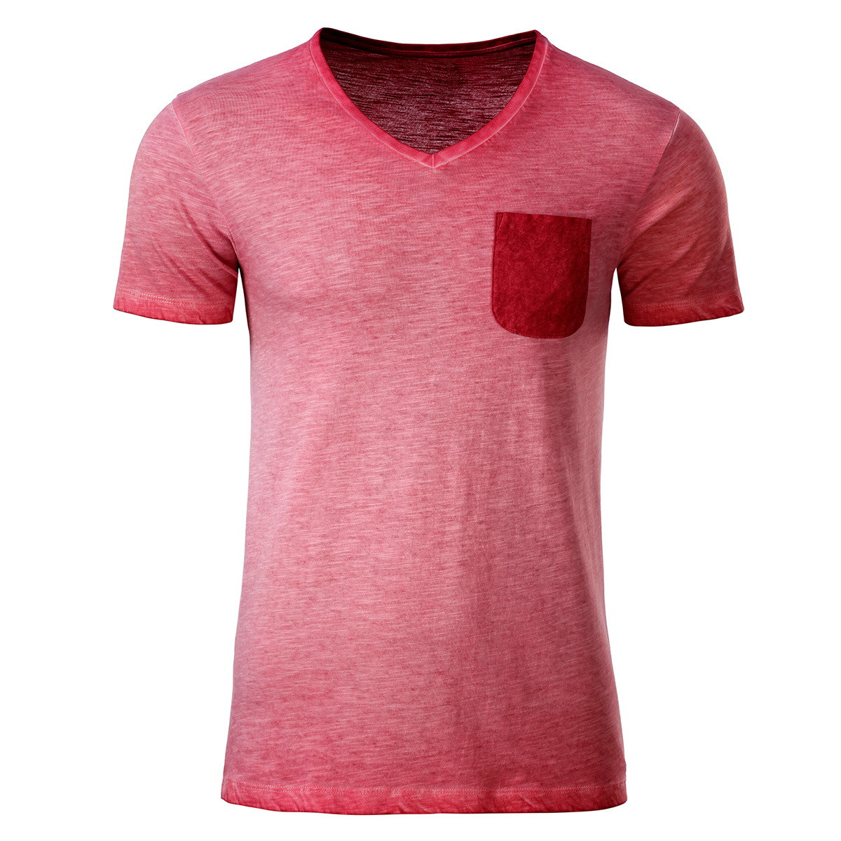 Tshirt rossa con scollo a V e taschino lato cuore