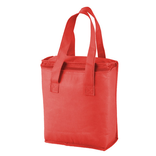Borsa termica in tnt rosso rivestita in alluminio con chiusura zip