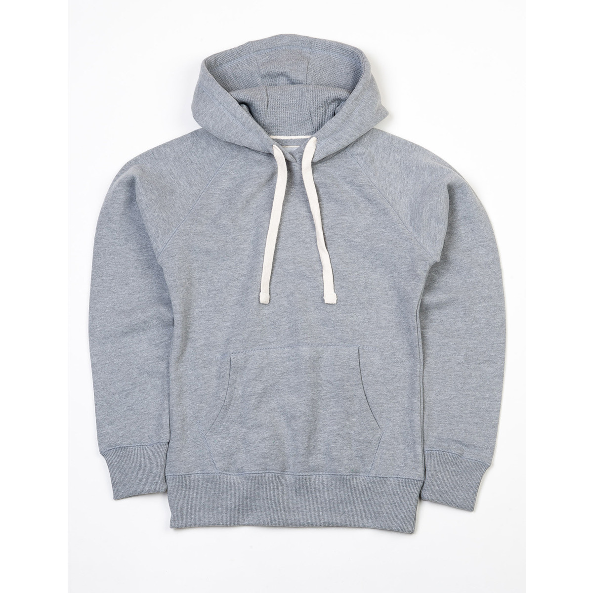 Felpa grigia con tascone, cappuccio e lacci bianchi