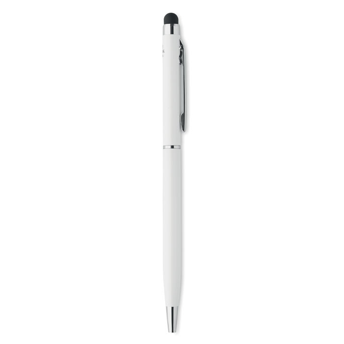 Penna antiabtterica touch in alluminio bianco con fusto e clip cromata