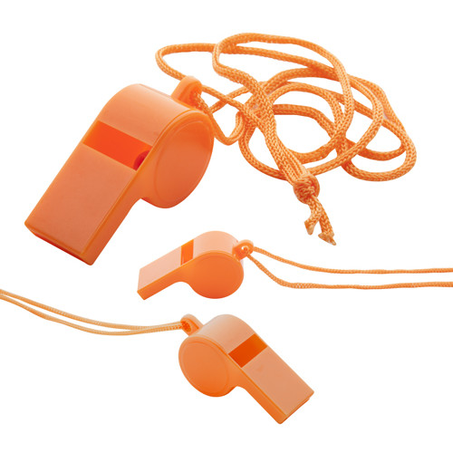 Fischietto in plastica arancione con cordoncino