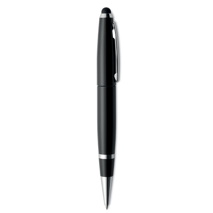 Chiavetta usb nera a forma di penna sfera in metallo con rifiniture cromatiche