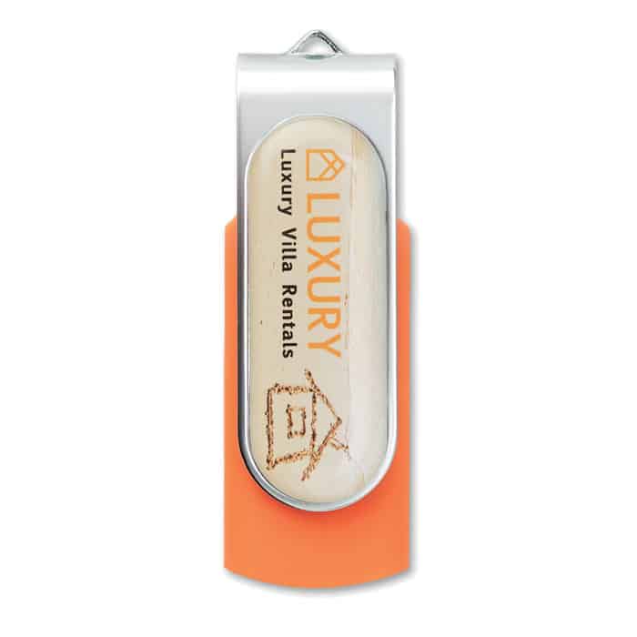 Chiavetta usb rosa con chiusura protettiva in metallo con logo