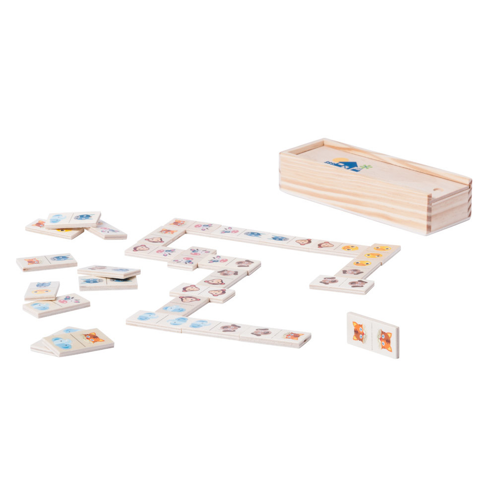 Gioco domino in scatola di legno con figure di animali