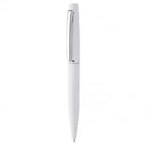 Penna a sfera in metallo bianco con finitura in gomma
