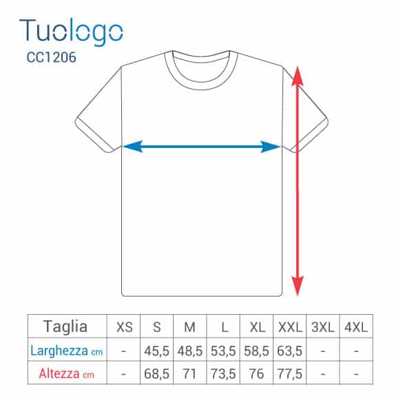 Schema delle misure delle taglie in cm delle tshirt