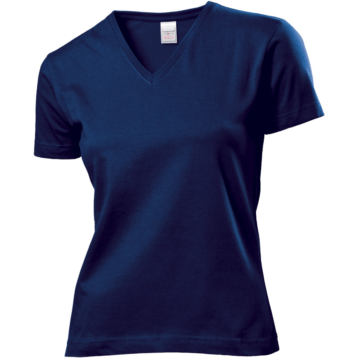 Tshirt blu scura da donna manica corta con scollo profondo a V 100% cotone