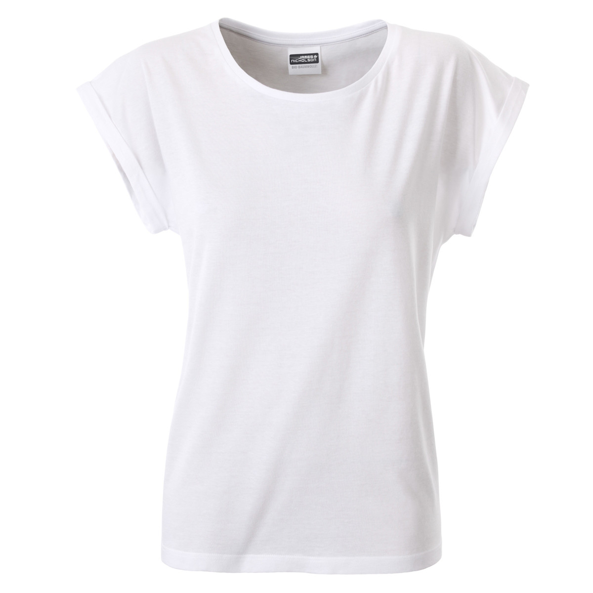 Tshirt donna maniche corte bianca con giromaniche arrotolate