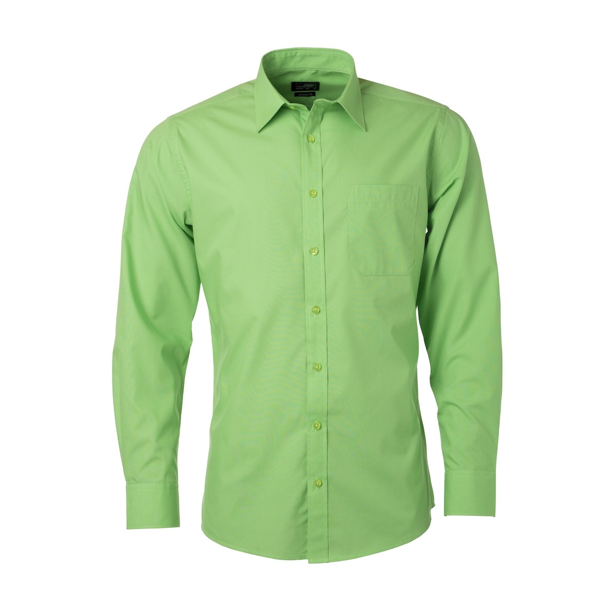 Camicia da uomo manica lunga verde lime con bottoni in tinta