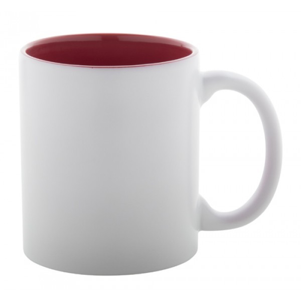 Tazza bianca in ceramica con interno rosso