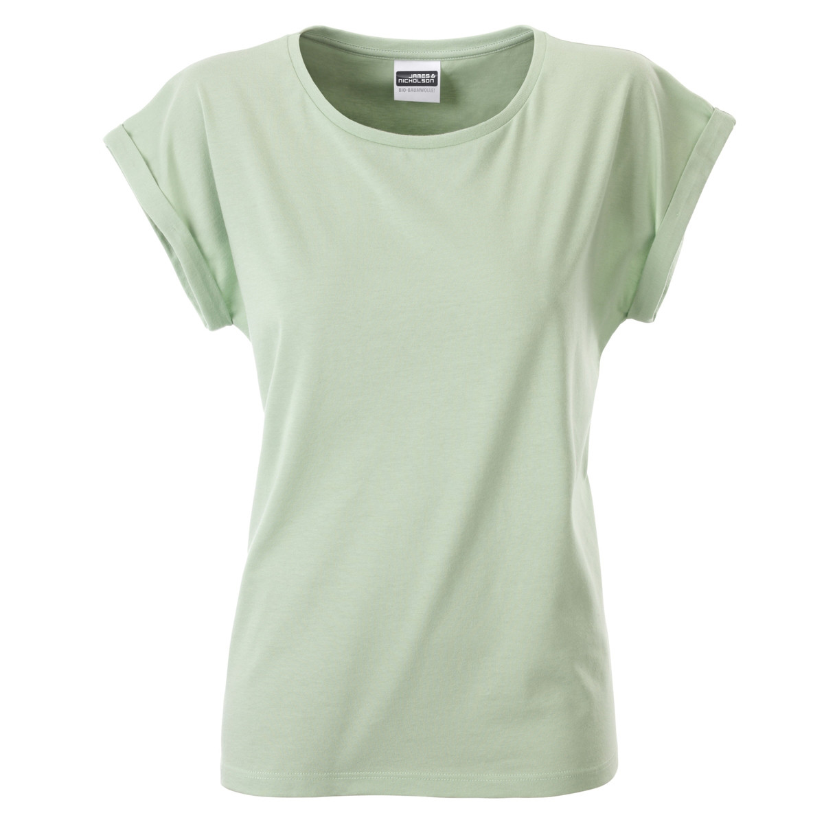 Tshirt donna manica corta verde chiaro con giromaniche arrotolate
