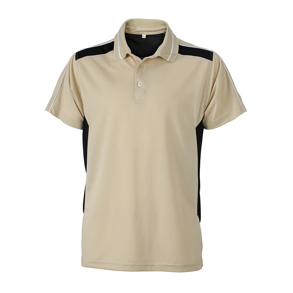 Polo manica corta beige con inserti contrasto neri