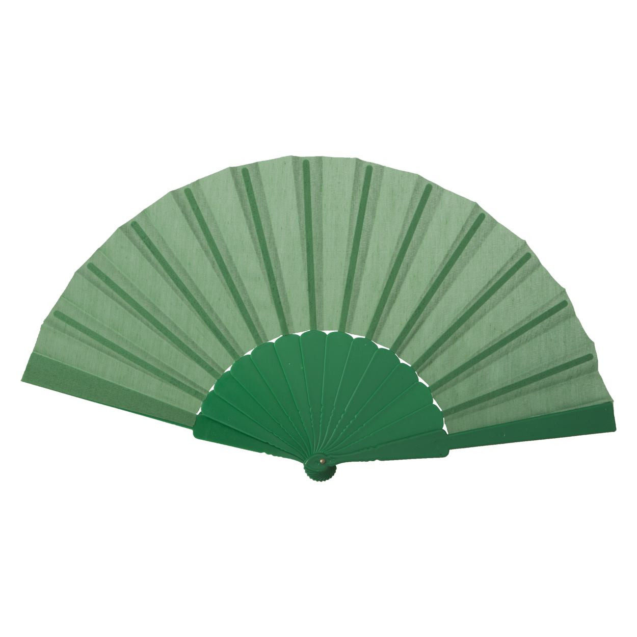 Ventaglio in tessuto verde con bastoncino di plastica