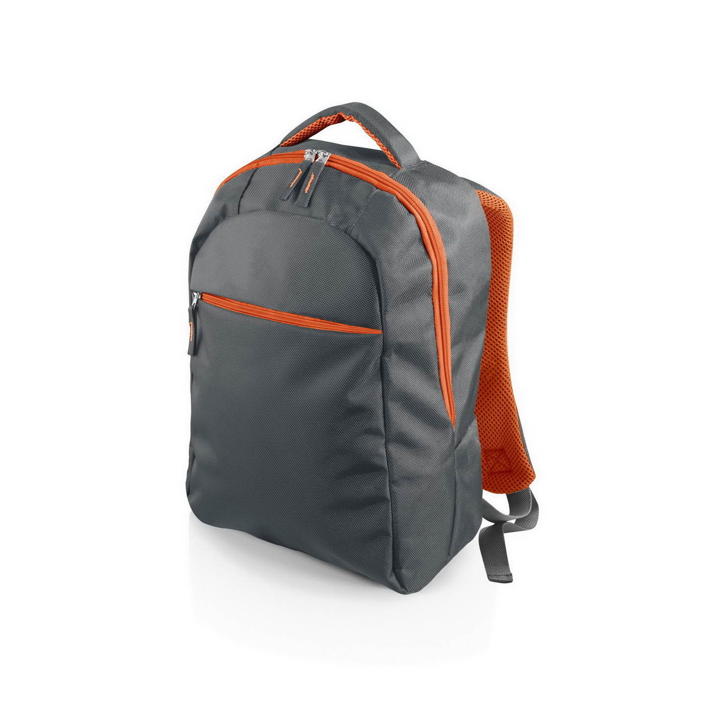 Zaino porta computer grigio e rosso con tasca frontale e zip