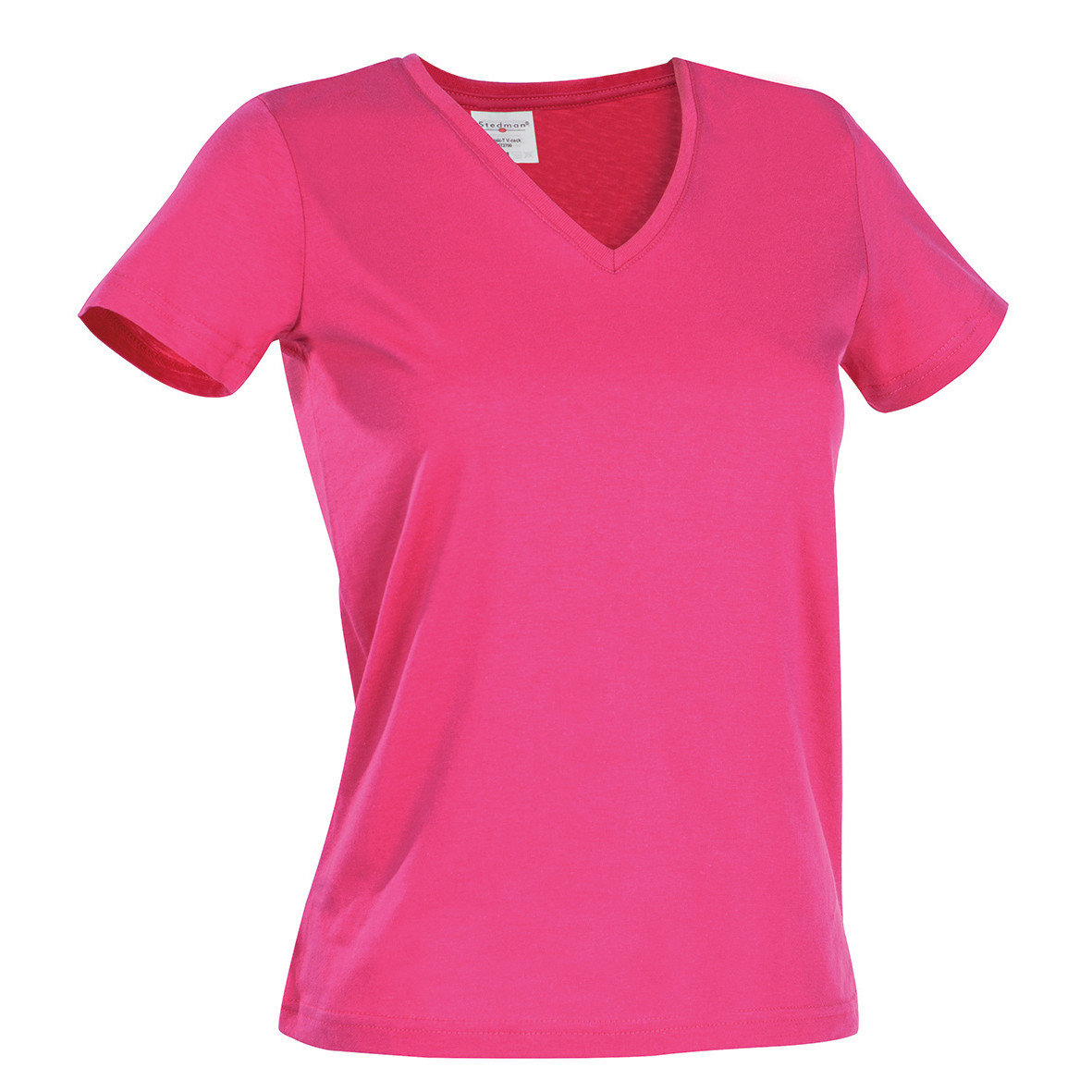 Tshirt rosa da donna manica corta con scollo profondo a V 100% cotone