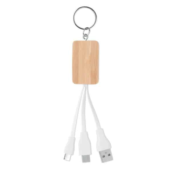 Cavo di ricarica usb con connettore micro usb e tipo c con portachiavi in bamboo