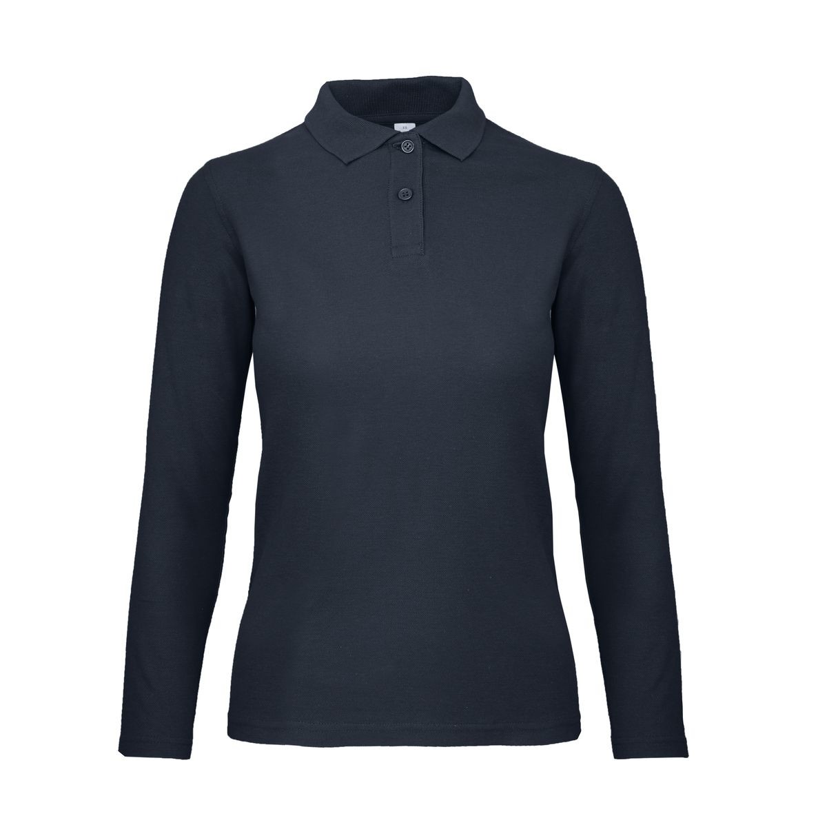 Polo blu navy donna manica lunga su sfondo bianco