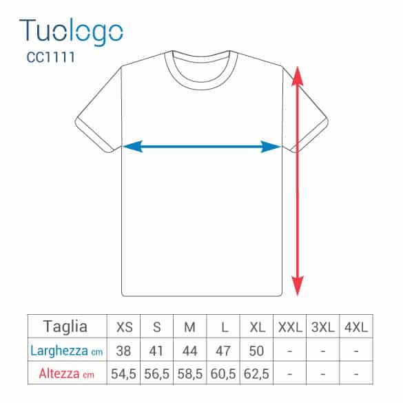 Schema delle taglie con misure annesse per taglia per le tshirt vintage donna