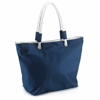 Borsa mare blu con manici tubolari e laccetti tira zip