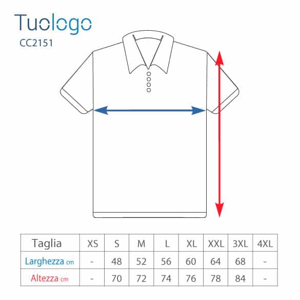 Tabella della larghezza e lunghezza taglie della polo unisex