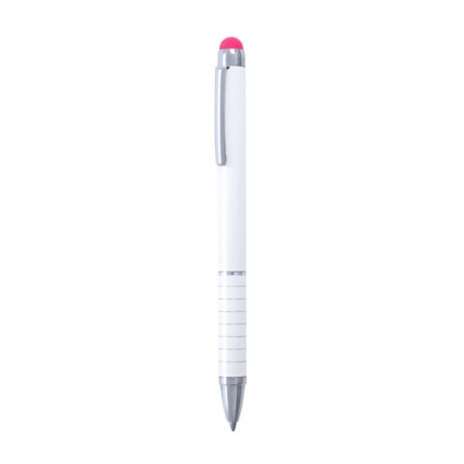 Penna in alluminio bianco con puntatore touch in gomma rosa