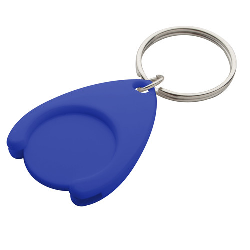 Portachiavi con gettone in plastica blu con anello in metallo