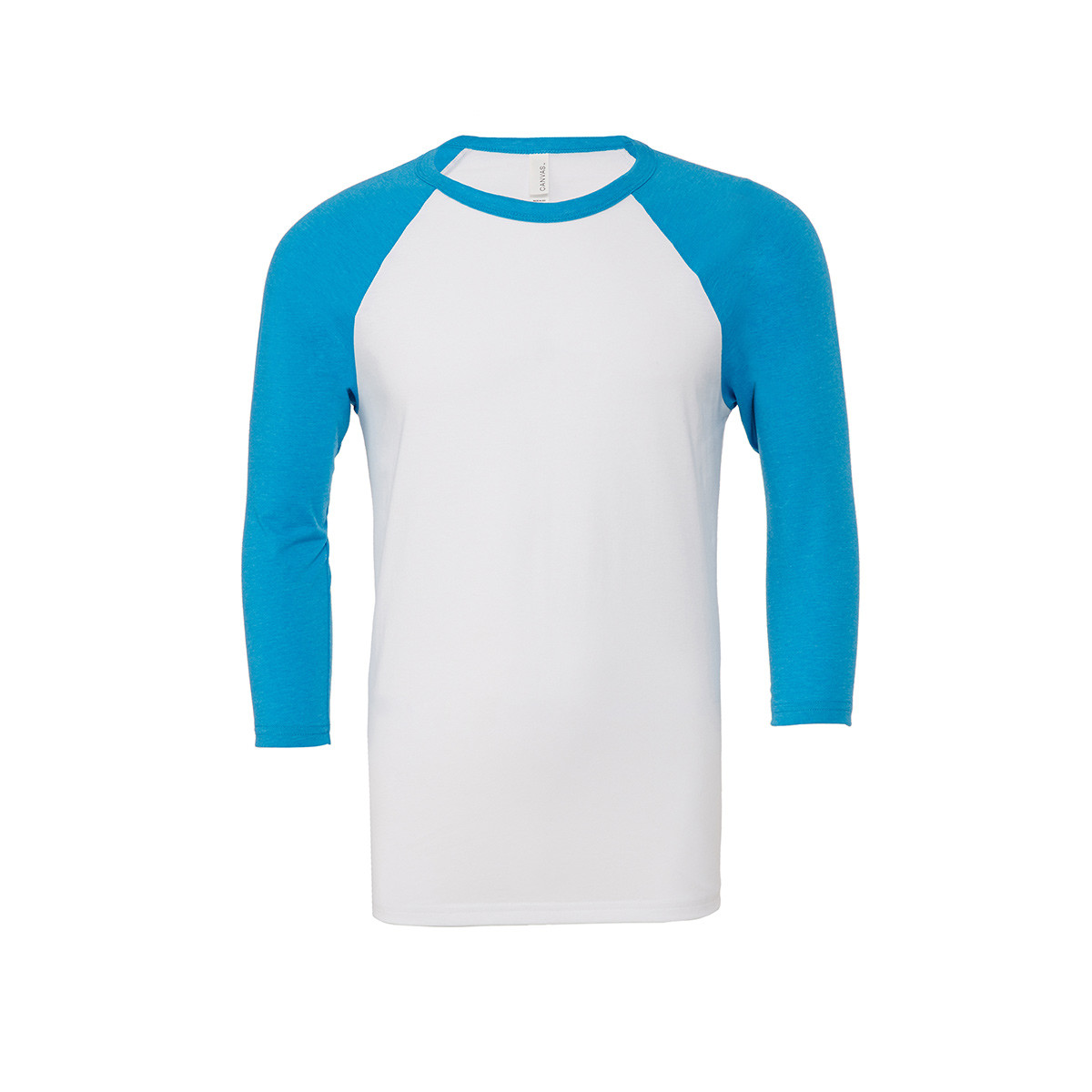 Maglia unisex con maniche 3/4 azzurra e bianca