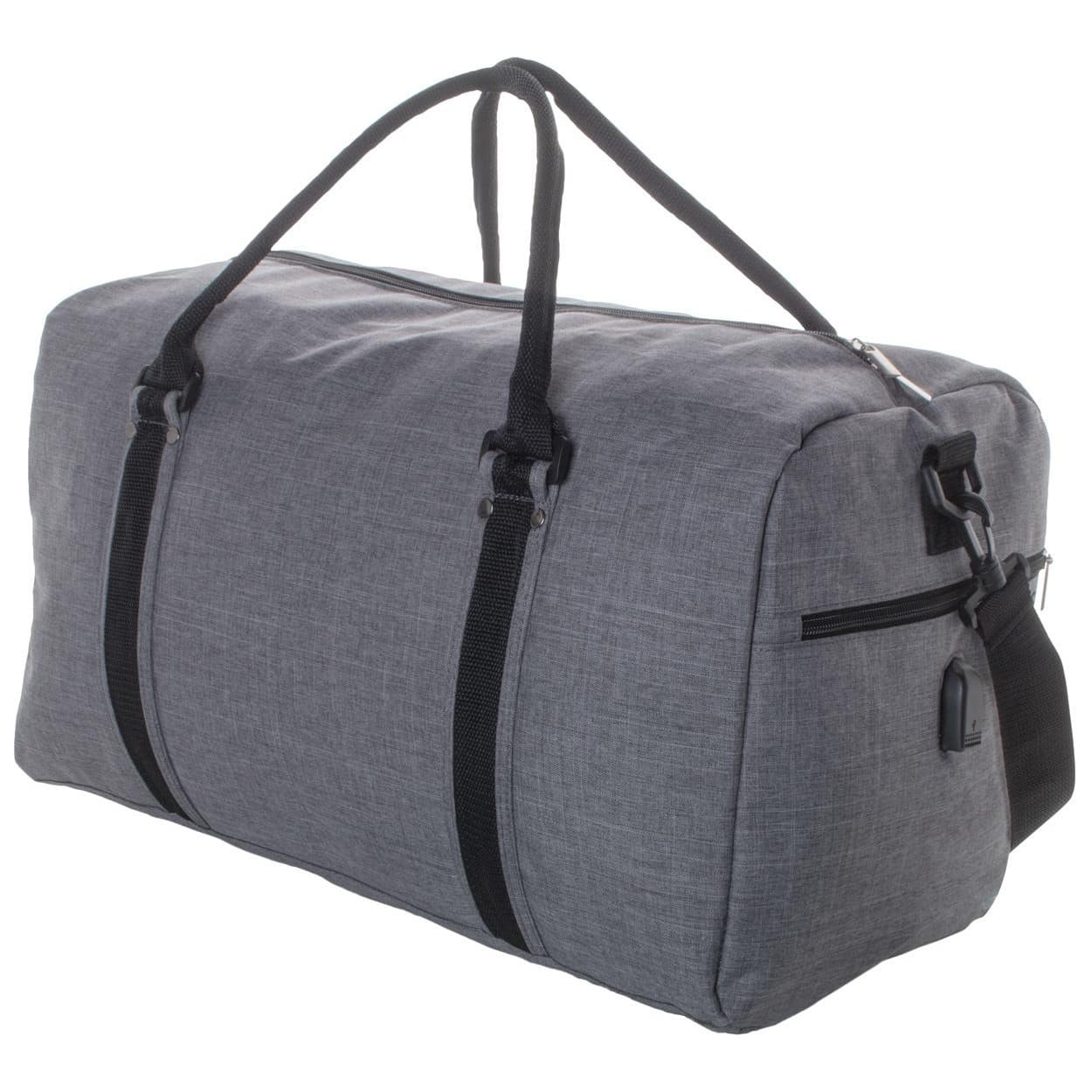 Borsone in poliestere grigio con scomparti con zip