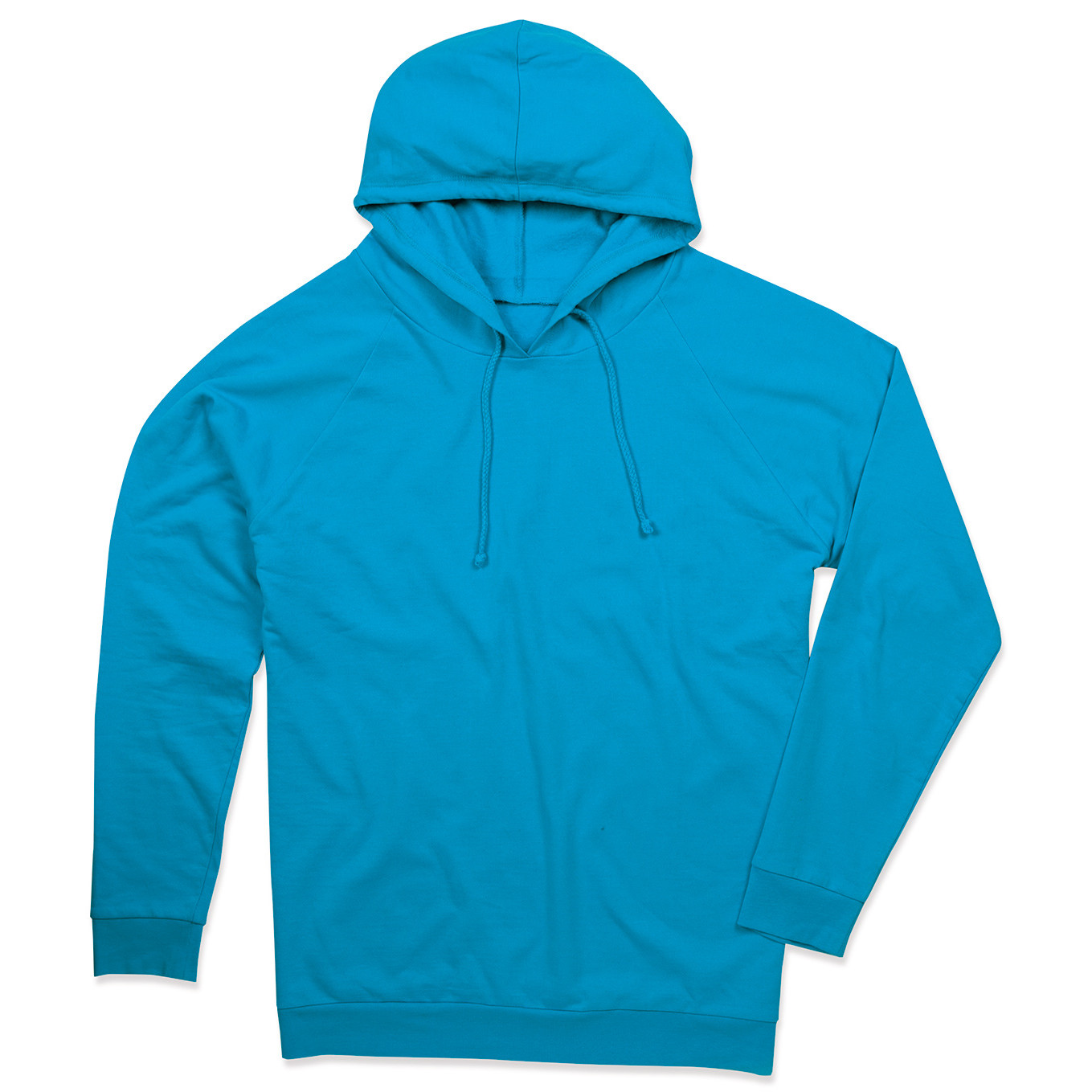 Felpa azzurra in cotone con cappuccio e cuciture laterali