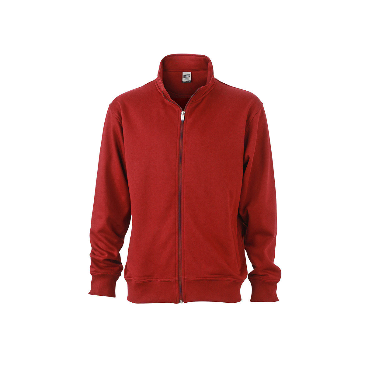 Felpa unisex bordeaux collo alto con girovita e polsini in costina elastica su sfondo bianco