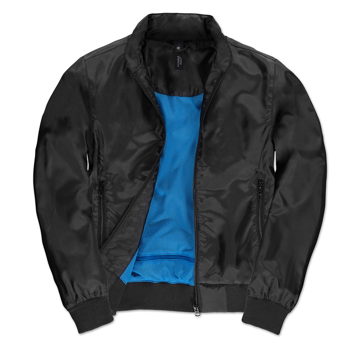 Giacca nera interno azzurro traspirante con cappuccio e tasche con zip 100% poliestere