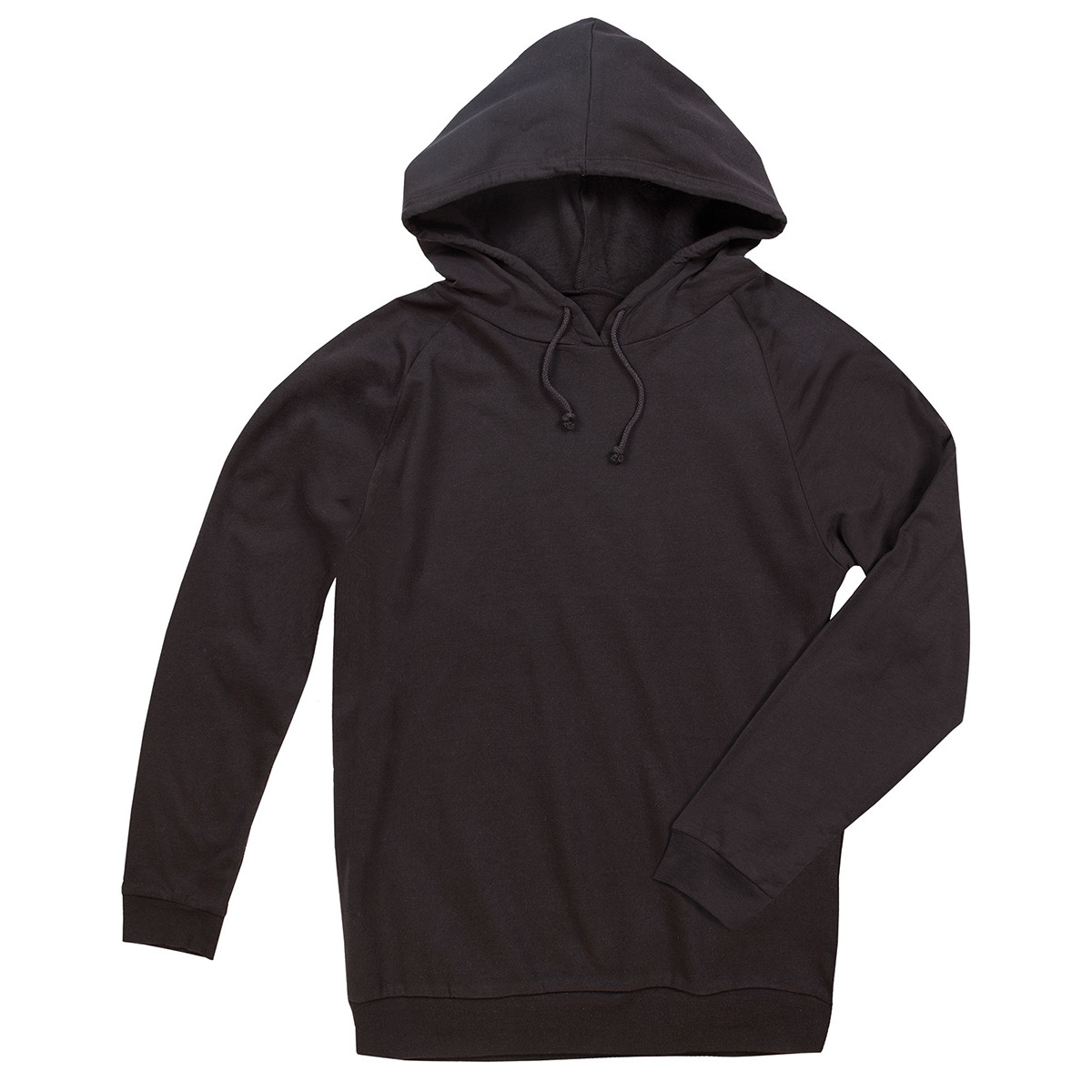 Felpa nera in cotone con cappuccio e cuciture laterali