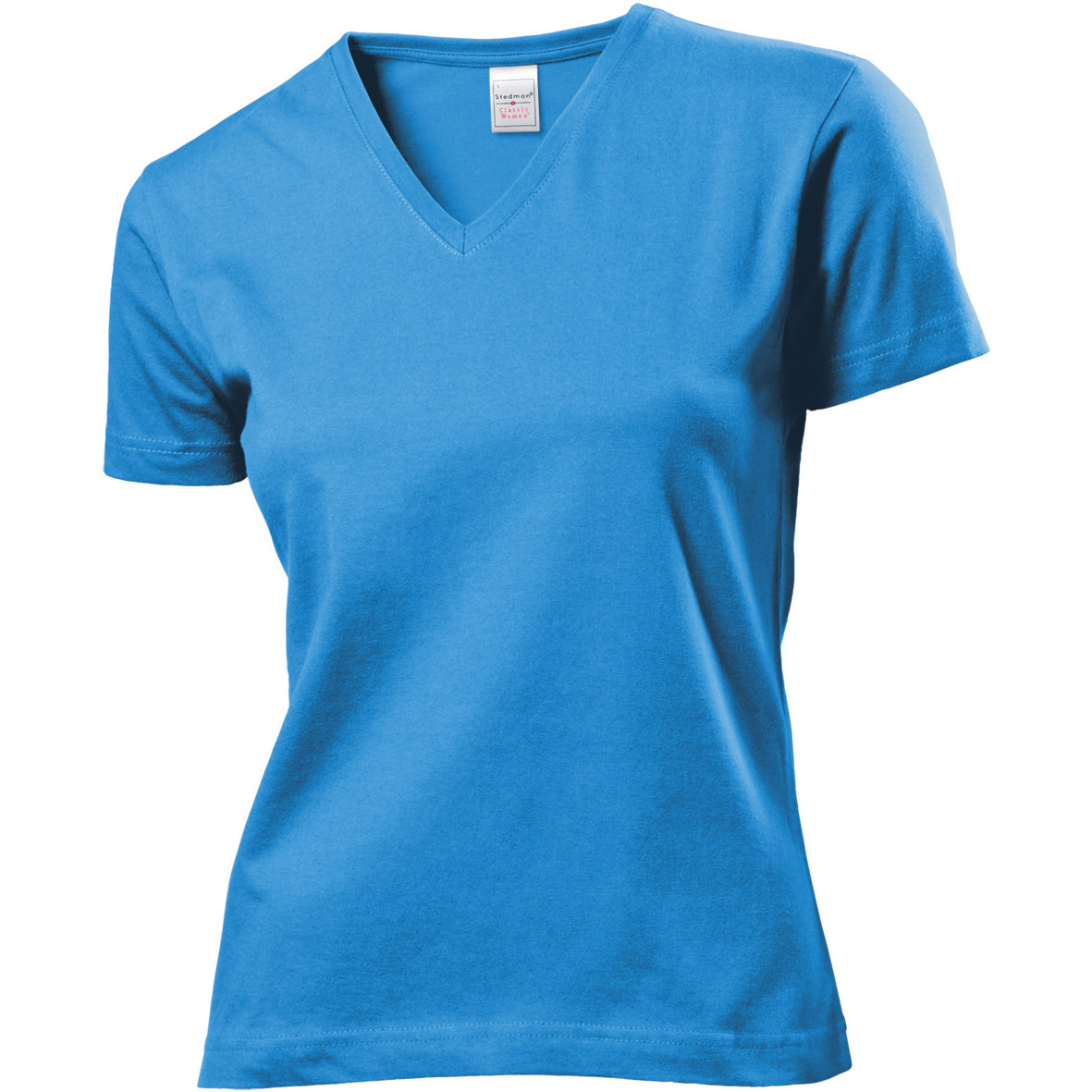 Tshirt blu da donna manica corta con scollo profondo a V 100% cotone