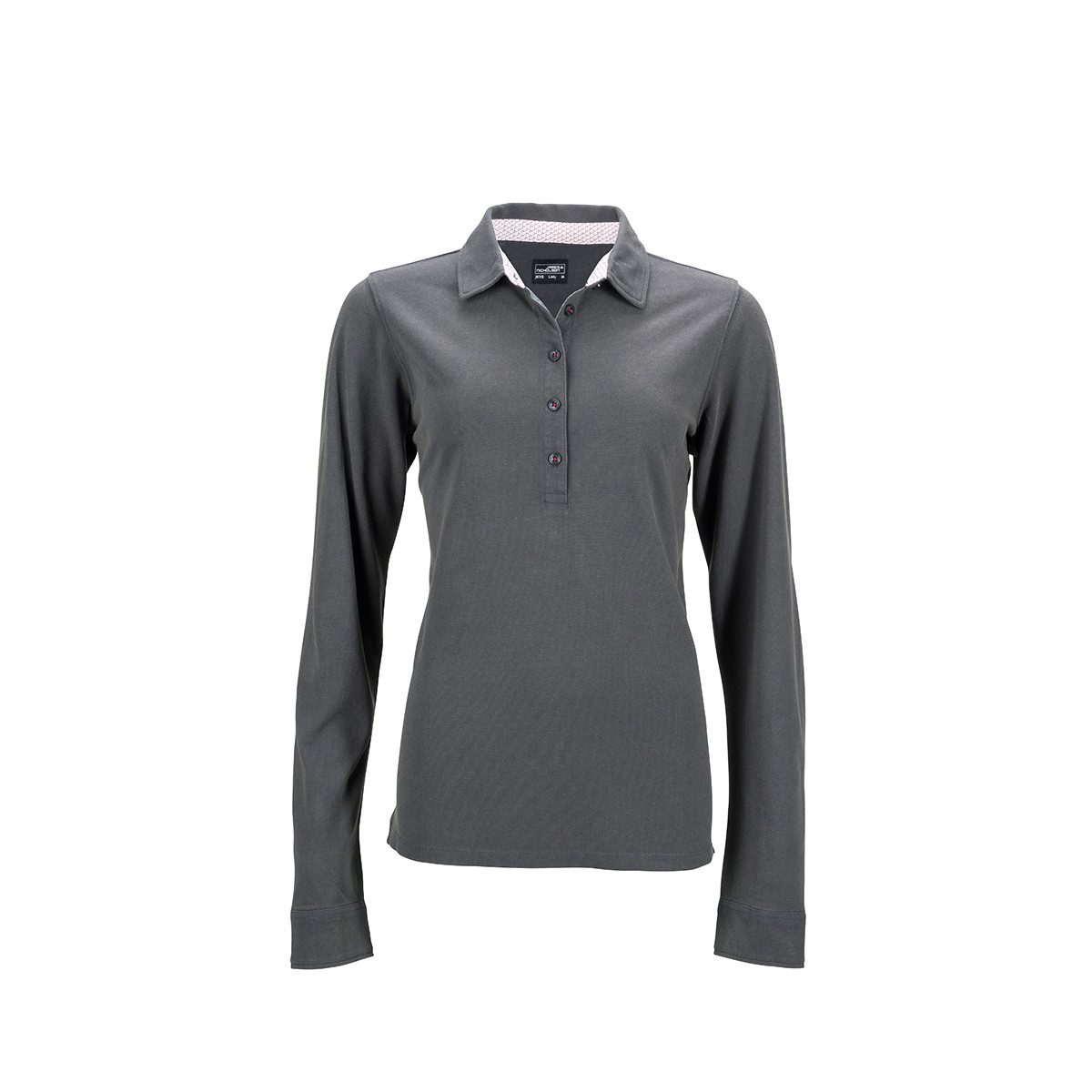 Polo donna grigia manica lunga inserti a contrasto nel colletto e 5 bottoni