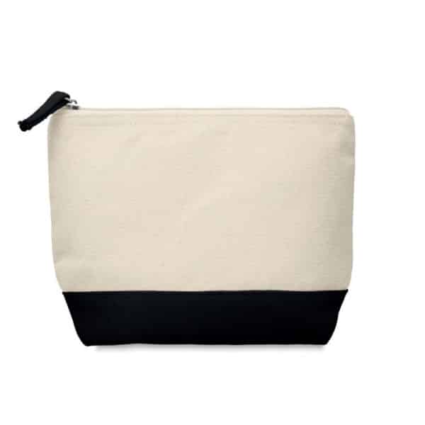 Trousse in cotone con fondo nero e zipper