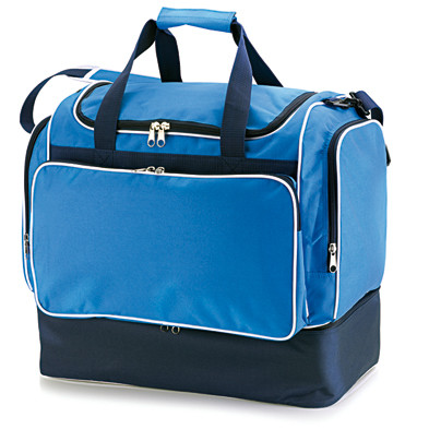 Borsone azzurro sportivo con tasche frontali e laterali