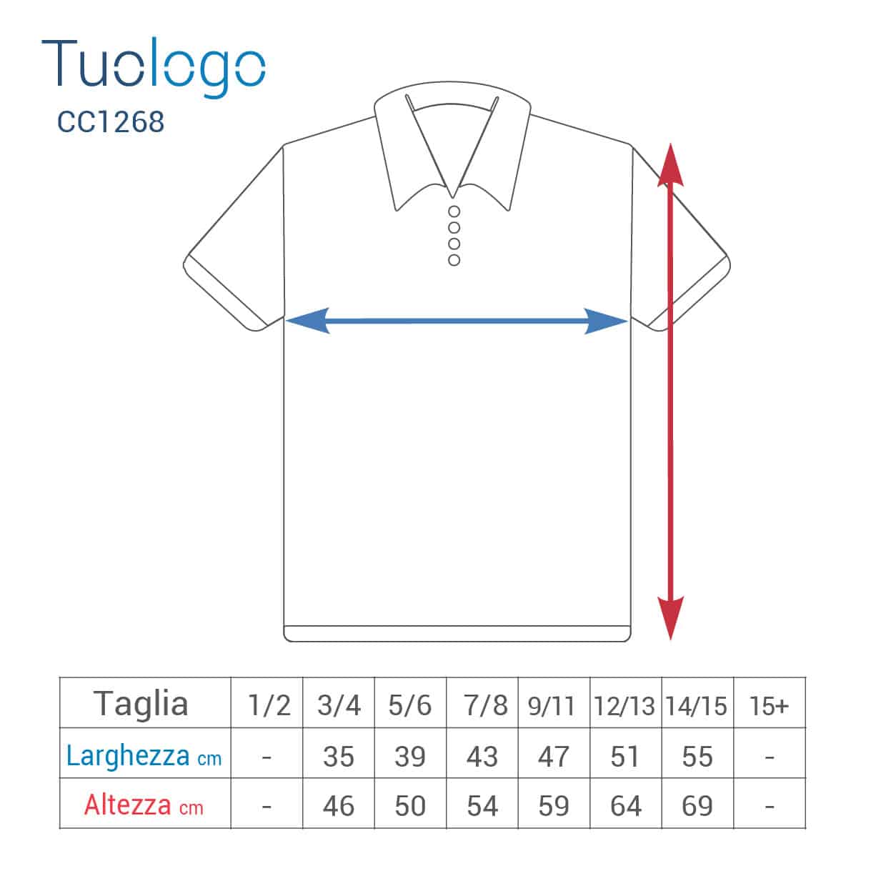Schema delle misure delle taglie in cm delle polo bambino maniche corte