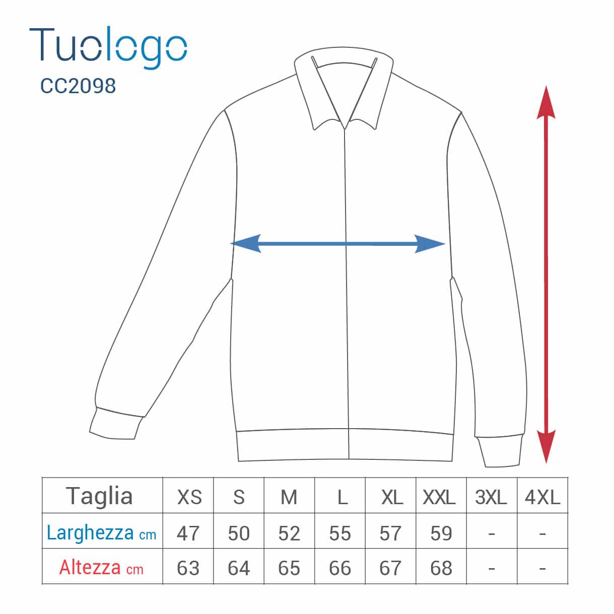 Tabella taglia altezza e larghezza