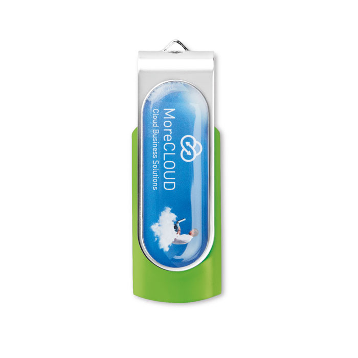Chiavetta usb verde con chiusura protettiva in metallo con logo