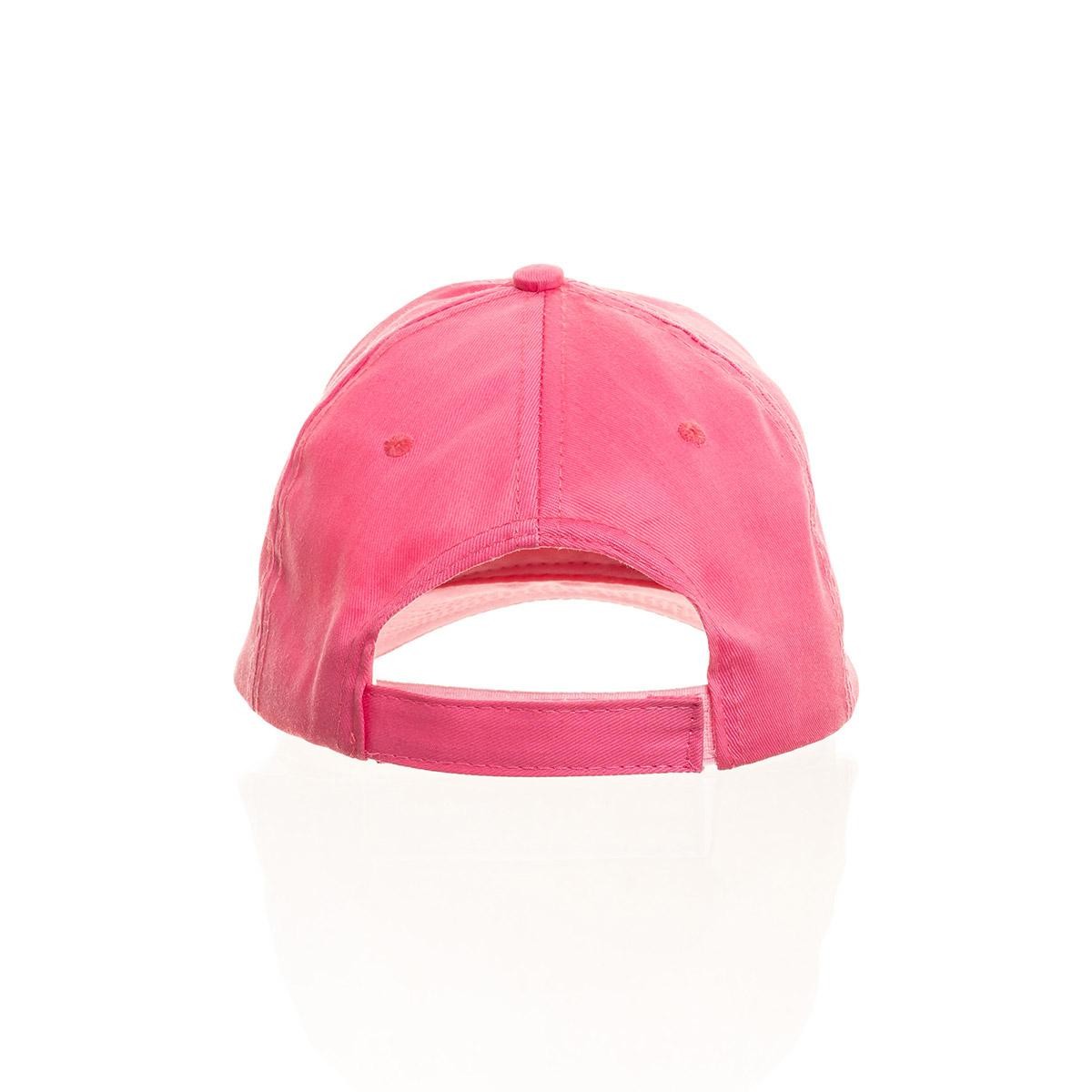 Dettaglio chiusura in velcro cappello rosa con visiera
