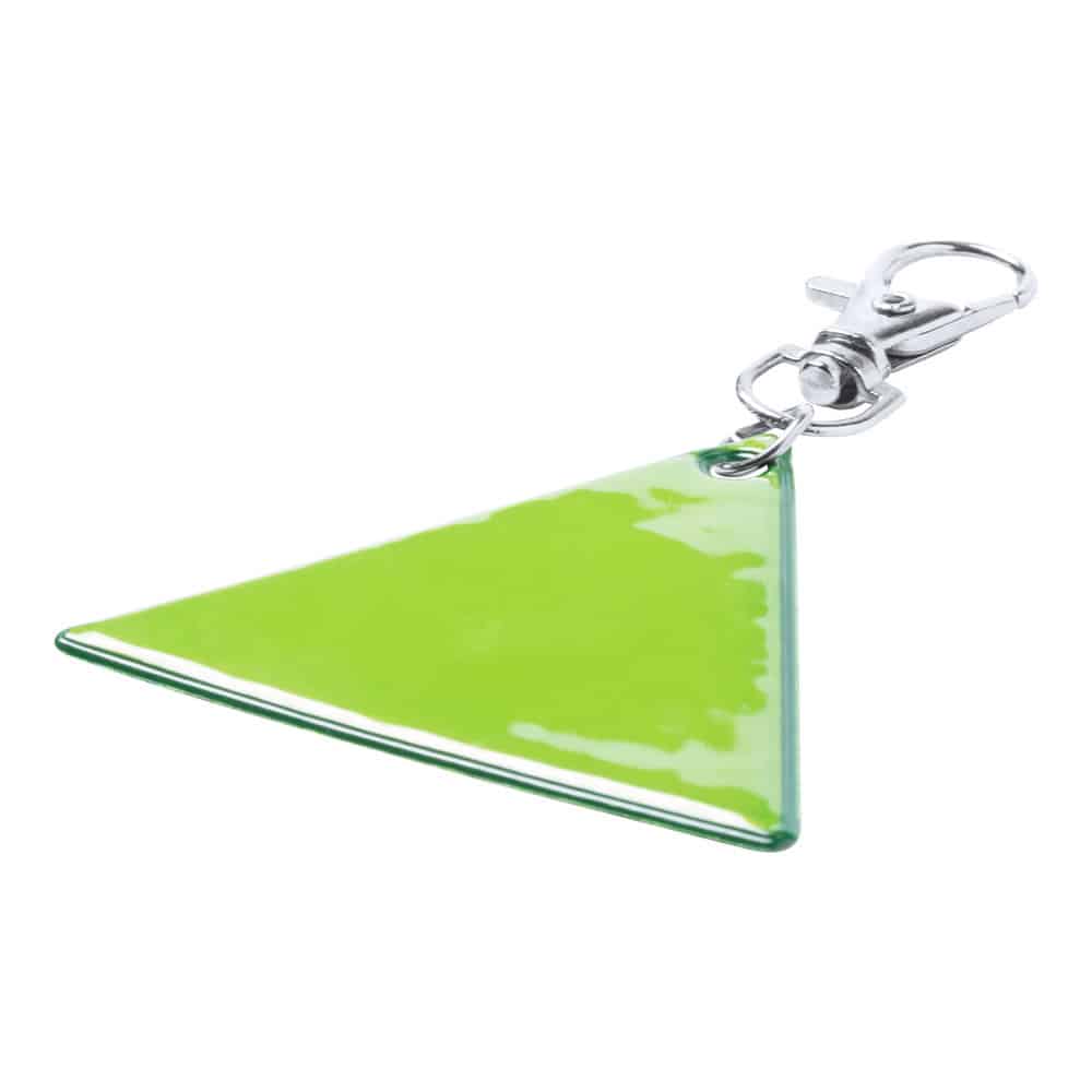 Portachiavi riflettente a forma di triangolo in pvc verde con moschettone