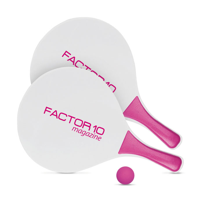 Racchette da spiaggia bianche e rosa in legno con pallina