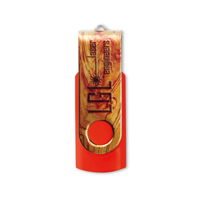 Chiavetta usb rossa con chiusura protettiva in metallo con logo